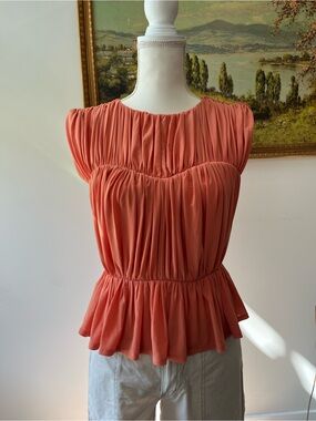 Orange Peplum Gathered Sleeveless Top